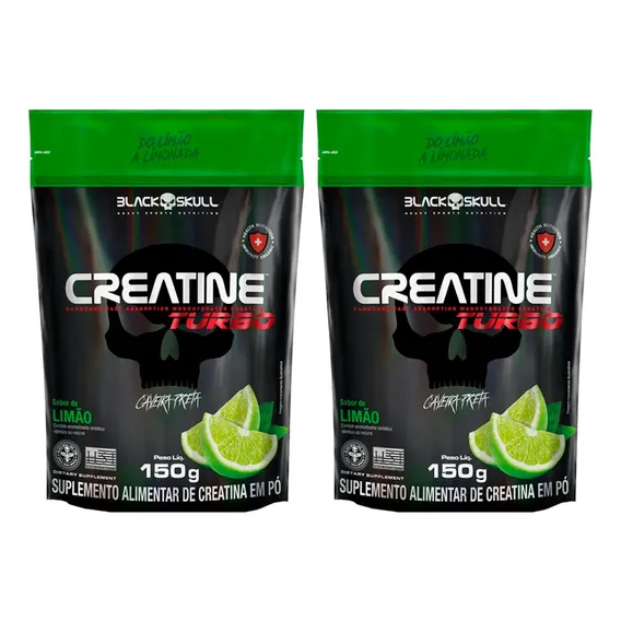 2x Creatina Turbo Refil - 150g - Black Skull / Caveira Preta Sabor Limão Foto 1