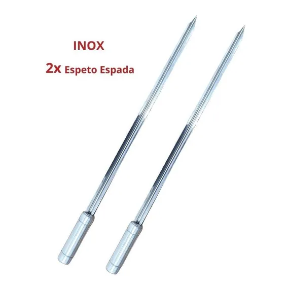 2x Espeto Espada Inox 40cm Cabo Revestido AlumÃnio Churrasco Foto 1