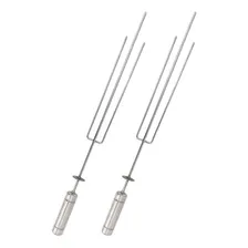 2x Espeto Triplo Girat贸rio 60cm Inox Tridente Churrasqueira Foto mini 1