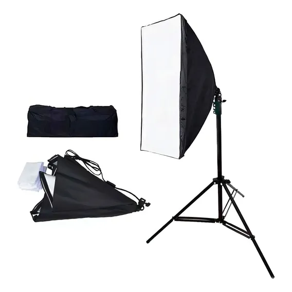 2x Kit Luz ContĂnua Softbox 50x70cm + TripĂ© 2m E27 EstĂșdio Foto 1
