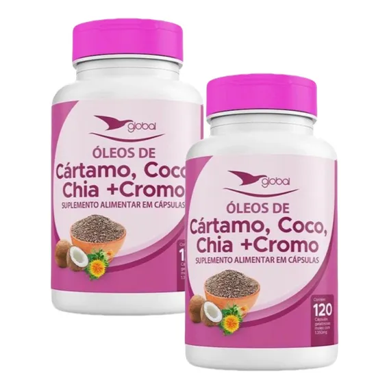 2x Óleo De Cártamo, Coco E Chia + Cromo 120 Cáps.- Global Foto 1