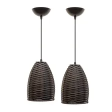 2x Pendente Junco Taça Tabaco Luminária Sino Copo Fibra 110v/220v (bivolt) Foto mini 1