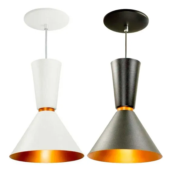 2x Pendente Lustre Rio Alumínio 31cm Balcão Mesa St836 Estrutura Branco Com Interior Cobre Foto 1