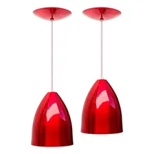 2x Pendente Soft Alumínio Copo Lustre Escovado Luminária Estrutura Vermelho com interno Branco 110V/220V (Bivolt) Foto mini 1