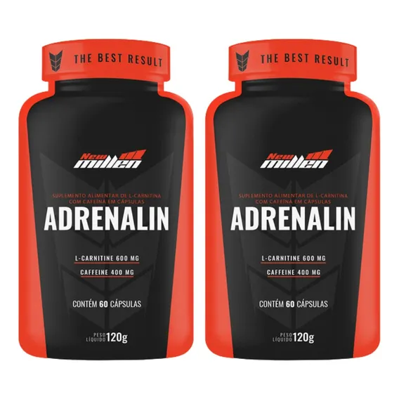 2x Termogênico Adrenalin 60 Cápsulas Cada - New Millen Sabor Sem Sabor Foto 1