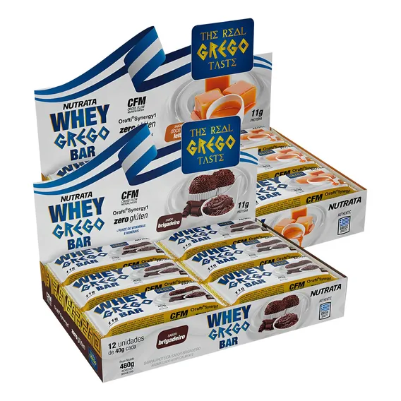 2x Whey Bar Grego - Caixa Com 12 Unidades Cada - Nutrata Sabor Brigadeiro Foto 1