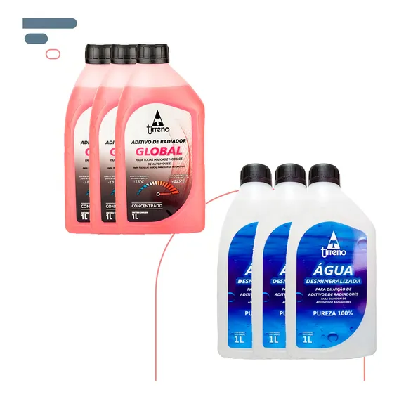 3 Aditivo Radiador Rosa Global + 3 Água Desmineralizada Foto 1