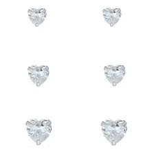 3 Brinco Prata 925 Para 2° Furo Pedra Zirconia Coração Trio Cor Prateado Foto mini 1