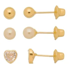 3 Brincos Ouro 18k Infantil Bebê Segundo Furo Kit Joia 4mm Foto mini 1