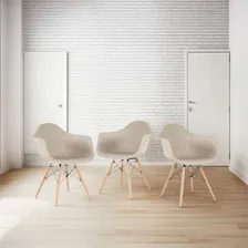 3 Cadeiras Eames Wood Daw Com Braços Jantar Cores Estrutura da cadeira Nude Foto  mini 1