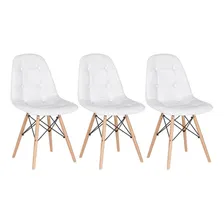 3 Cadeiras Estofadas Cozinha Capitonê Eames Botonê Cores Assento Branco Foto  mini 1