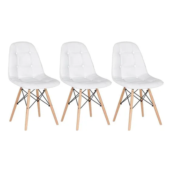 3 Cadeiras Estofadas Cozinha Capitonê Eames Botonê Cores Assento Branco Foto 1