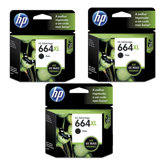 3 Cartuchos Hp 664xl 664 Xl Preto Genuínos Foto 1