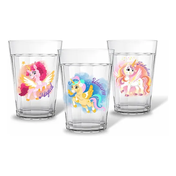 3 Copos Vidro 190ml Temáticos Personalizados Unicórnio Magic Foto 1