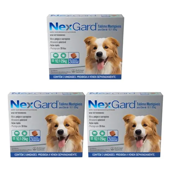 3 Cxs Nexgard Antipulgas E Carrapatos Cão 10 A 25kg Com 3 Foto 1