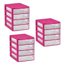3 Gaveteiro Nitron C/4 Gavetas Multiuso Organizador De Mesa Cor Rosa Foto mini 1