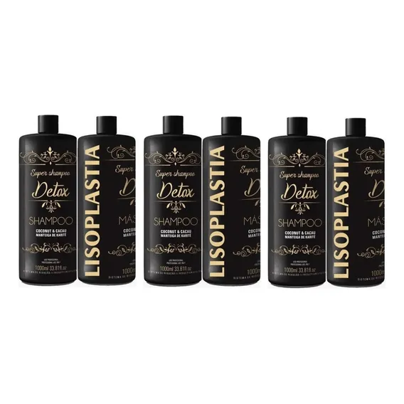 3 Kit Lisoplastia Liso Gold Detox Combo Litro Profissional Foto 1