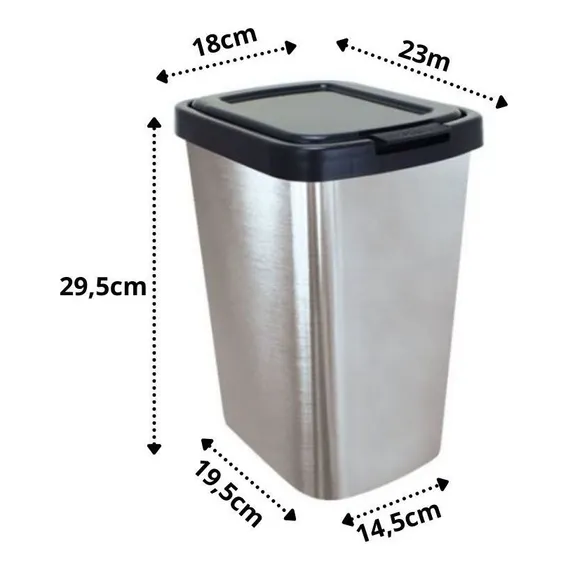 3 Lixeira Cesto 9 Litros Click Label Cozinha E Banheiro Inox Cor Cinza Foto 1