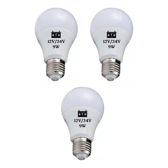 3 Lâmpadas Led Bulbo 9w 12v 24v E27 Luz Branco-frio 12v/24v Foto 1