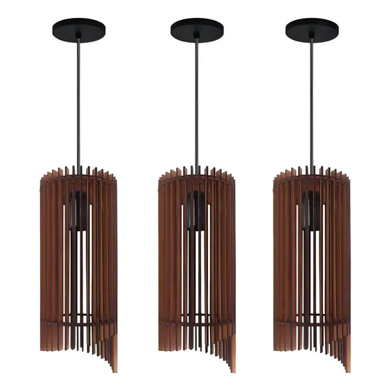 3 Lustres Pendentes Rustico Chinês Mdf Foto 1
