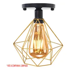 3 Lustres Plafon Diamante Industrial Retr么 Sobrepor Aramado Estrutura Preto/Dourado Foto mini 4