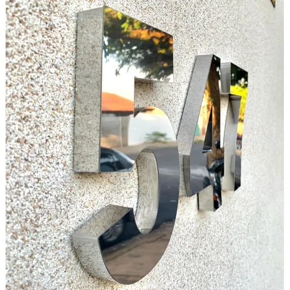 3 Números Residencial 20cm Aço Inox Brilhante 3d Cor Inox espelhado Foto 1