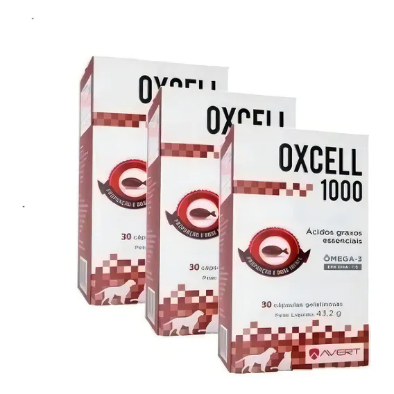 3 Oxcell 1000 Suplemento Cães E Gatos 30 Cápsulas Original Foto 1