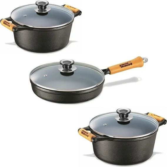 3 Panela Mineira Caçarola 1,2 2,2 L Tv Frigideira Alta 23 Cm Cor Preto Foto 1