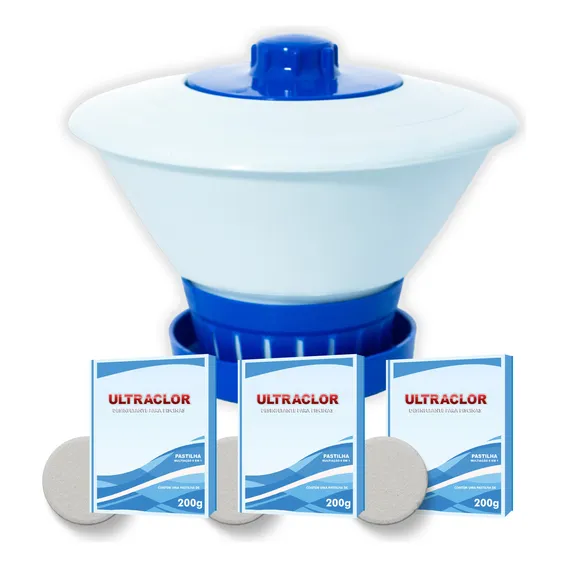 3 Pastilhas Ultraclor 200g E 1 Flutuador Para Piscina Foto 1