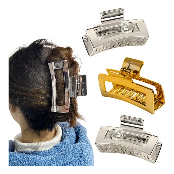 3 Piranha Presilha Grande Cabelo Modelo Quadrado Brilhante Foto 1