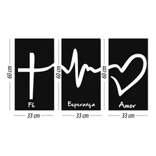 3 Placas Decorativa Parede Sala Quarto - Fé, Amor, Esperança Preto Foto mini  2