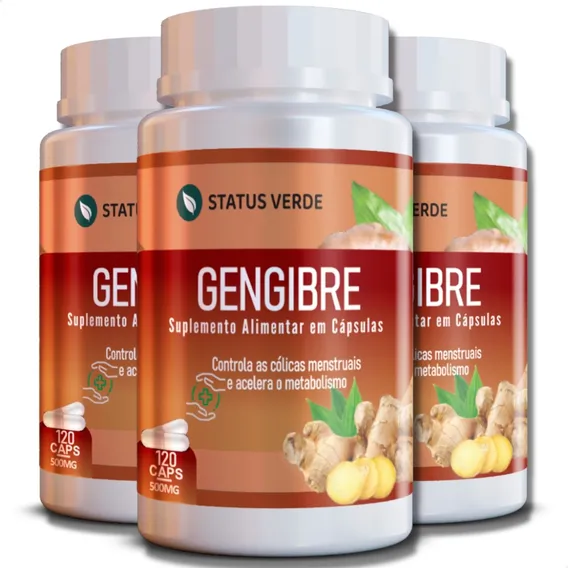 3 Potes Gengibre Termogênico Natural - Kit 360 Cáps De 500mg Sabor Foto 1