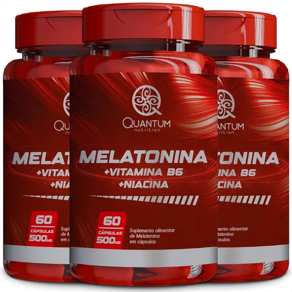 3 Potes Melatonina mas Vitamina C mas Niacina mas Kit 180 Cáps Sabor Sem Sabor Foto 1