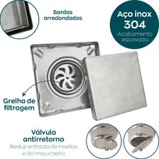 3 Ralo Oculto 15x15 Inox 304 Escovado Tampa Oculta InvisÃvel Ralo De Banheiro Quadrado Não É Pvc Kit 3 Unidades Foto mini 4