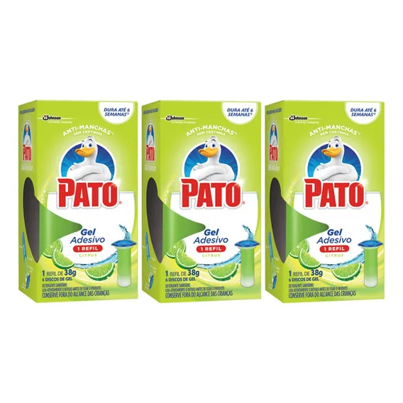 3 Refil Gel Adesivo Sanitário Pato Citrus 38g Com 6 Discos Foto 1