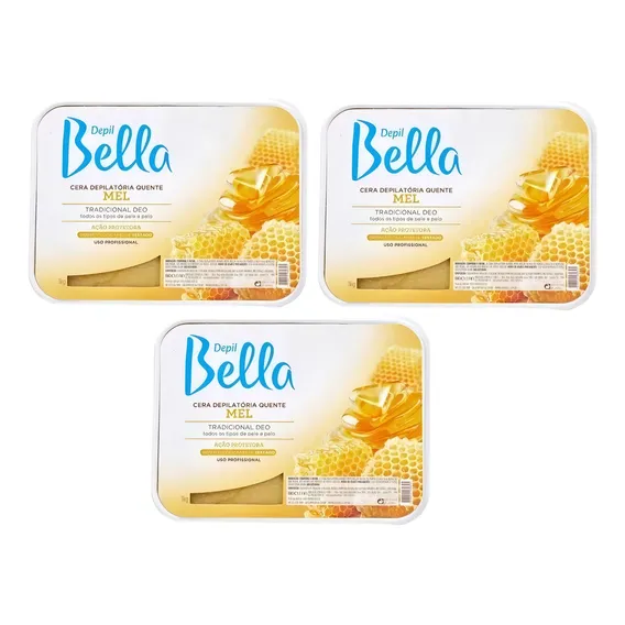 3 Unid Depil Bella Cera Depilatoria Quente Mel 01 Kg Foto 1