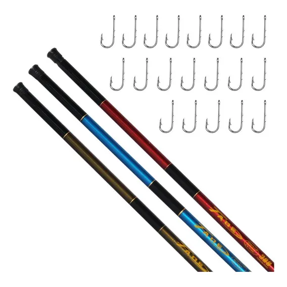 3 Vara De Pesca Telesc贸pica 3m + Para Traira Tilapia Curvin Foto 1