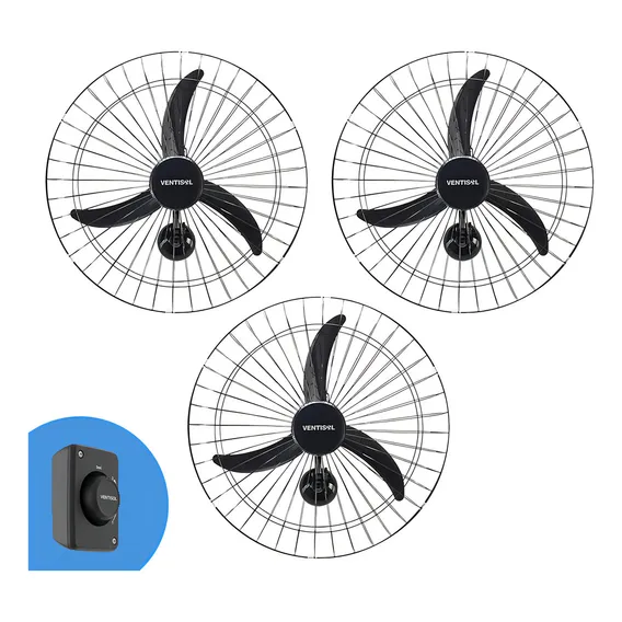 3 Ventilador 200w Parede 60cm Preto Bivolt Ventisol Potente Foto 1