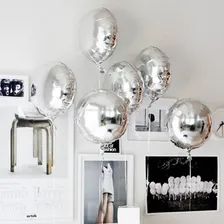 30 Balão Metalizado Redondo Prata 45cm Decoração Gás Hélio Foto mini  3