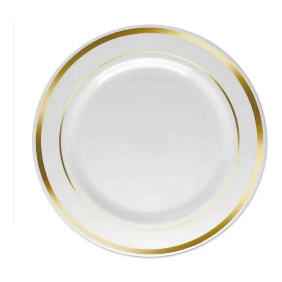 30 Pratos Descartáveis Sobremesa Branco C/ Borda Linha Luxo Foto 1