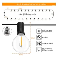 30m Varal De Luzes Festão Lâmpadas Inclusas Natal Decorativa Inquebrável Varal Luz De Corda Festao 50 Lampadas Foto mini  2