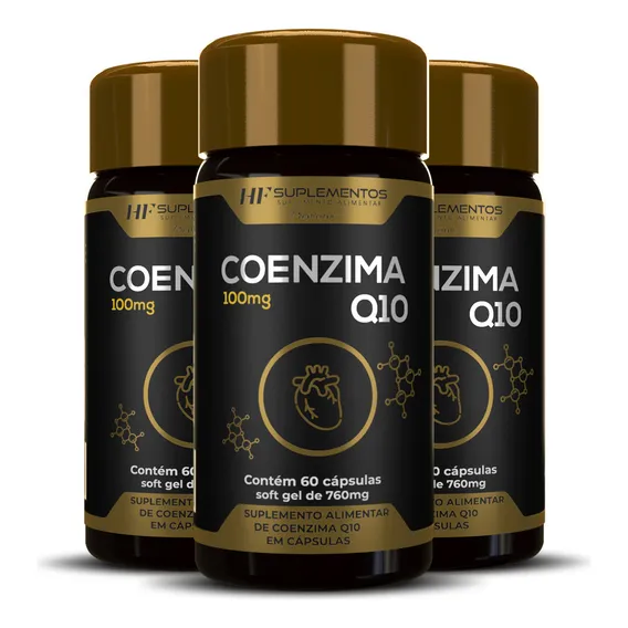 3x Coenzima Q10 100mg 60caps Hf Suplementos Foto 1