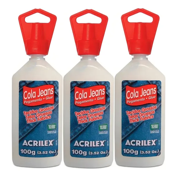 3x Cola Jeans Para Tecidos Grossos 100g Acrilex Foto 1
