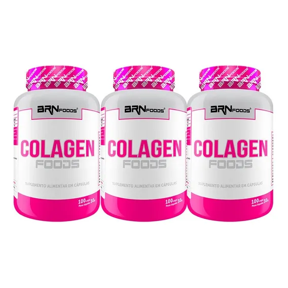3x Colágeno Hidrolisado - 100 Caps - Brn Foods - S/ Sabor Natural Foto 1