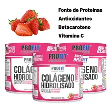 3x Colágeno Hidrolisado Vitamina C Betacaroteno 150g Profit Sabor Morango Foto mini 4