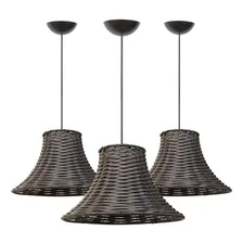3x Lustre Pendente Luminária Junco Chapéu Chinês Sala Balcão Estrutura Tabaco 110V/220V Foto  mini 1