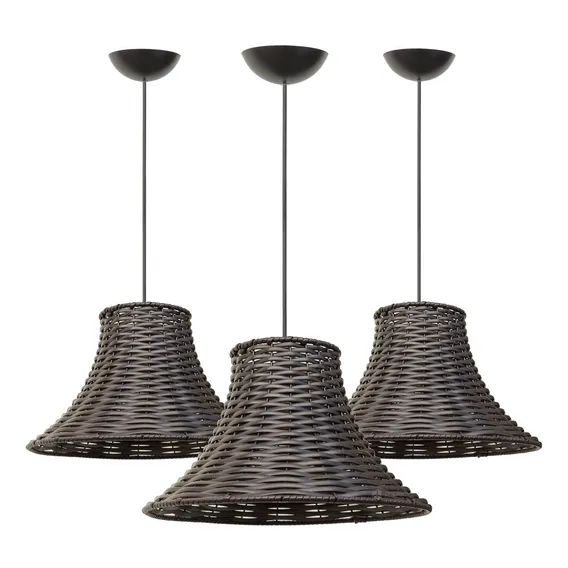 3x Lustre Pendente Luminária Junco Chapéu Chinês Sala Balcão Estrutura Tabaco 110V/220V Foto 1