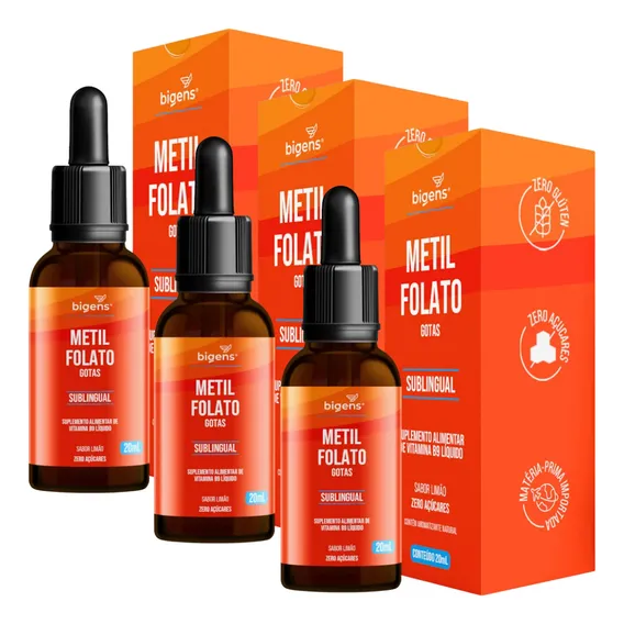 3x Metilfolato Vitamina B9 Bigens Limão 20ml Foto 1