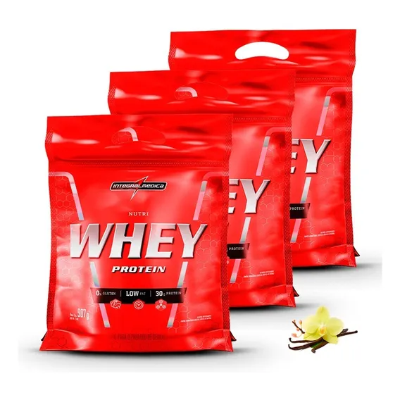 3x Nutri Whey 907g - Integral Medica - Contém Wey Isolado Sabor Baunilha Foto 1