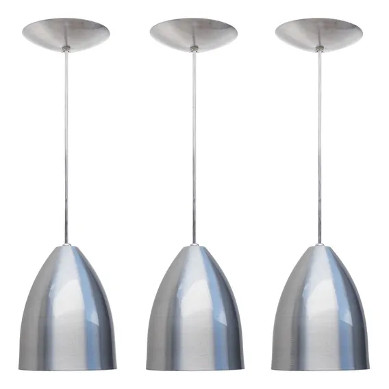 3x Pendente Soft Copo Lustre Luminária Estrutura Escovado com interno Branco 127/220V Foto 1